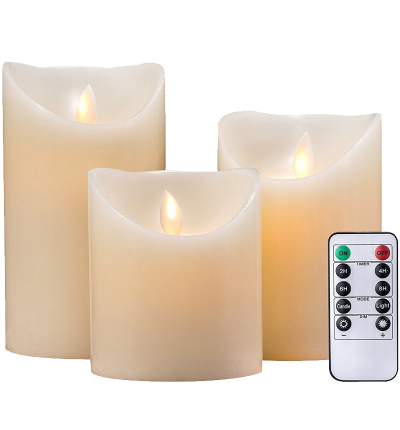 Ivory Wax & Amber Yellow Flame Candles with Remote