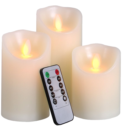 Ivory Wax & Amber Yellow Flame Candles with Remote