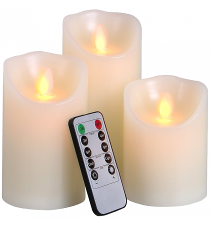 Ivory Wax & Amber Yellow Flame Candles with Remote