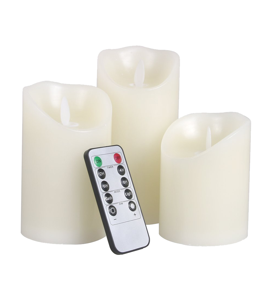 Ivory Wax & Amber Yellow Flame Candles with Remote
