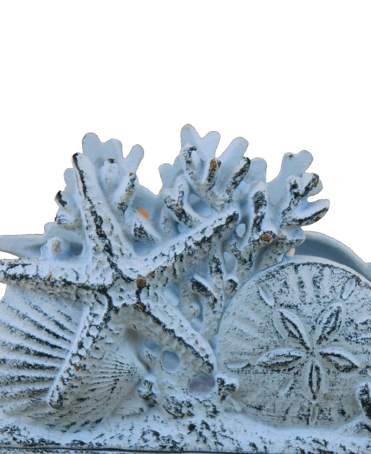 Rustic Whitewashed Cast Iron Seashell Napkin Holder
