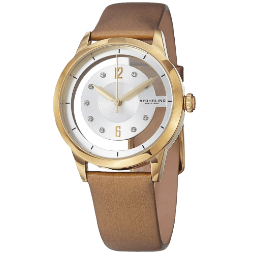 Winchester Swarovski Crystal-Accented 23k Gold-Layered Watch with Champagne Leather Band