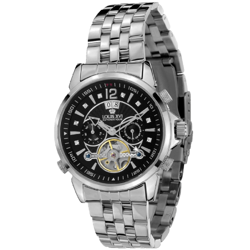 Louis XVI ATHOS L'argent Noir Sapphire Mechanical Automatic Watch