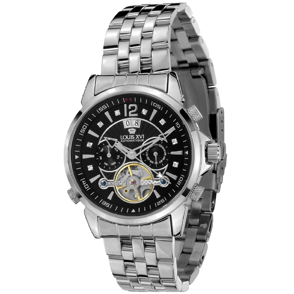 Louis XVI ATHOS L'argent Noir Sapphire Mechanical Automatic Watch