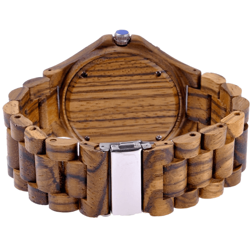 MEKU Handmade Wooden Wrist Watches Quartz with Solid Natural Zebrawood + Date Calendar