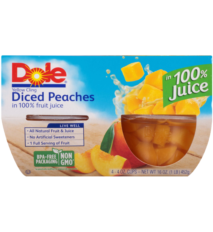 Dole Fruit Bowls Diced Peaches in 100% Fruit Juice 4 Ounce 4 Cups