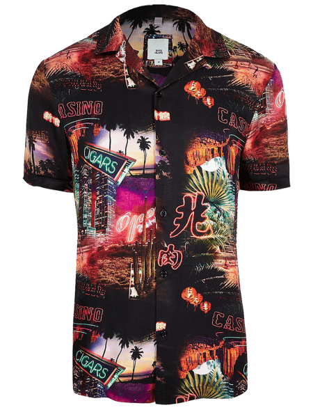 Black Vegas Print Revere Shirt