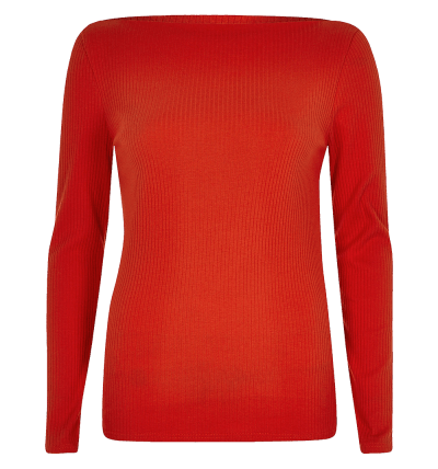 Red Ribbed Boat Neck Long...