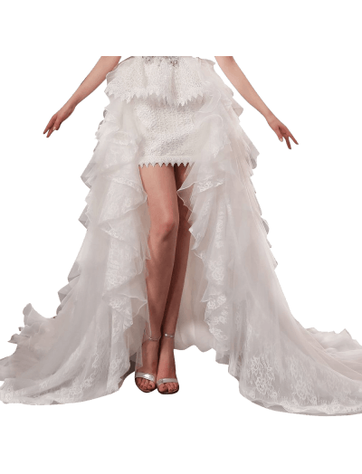 White Removable Sleeveless Ball Gown In Lace Wedding Dress