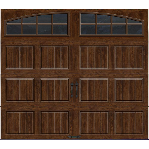 Ultra-Grain Walnut Garage Door with Arch Window 