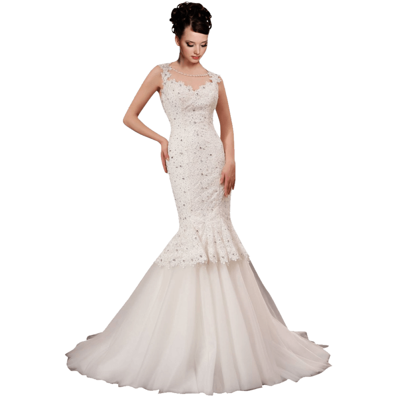 White Strap Ball Gown In Lace Wedding Dressress