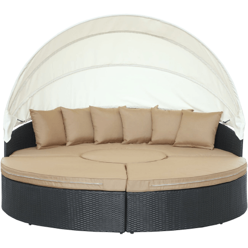 Outdoor Wicker Rattan Patio Daybed with Canopy
