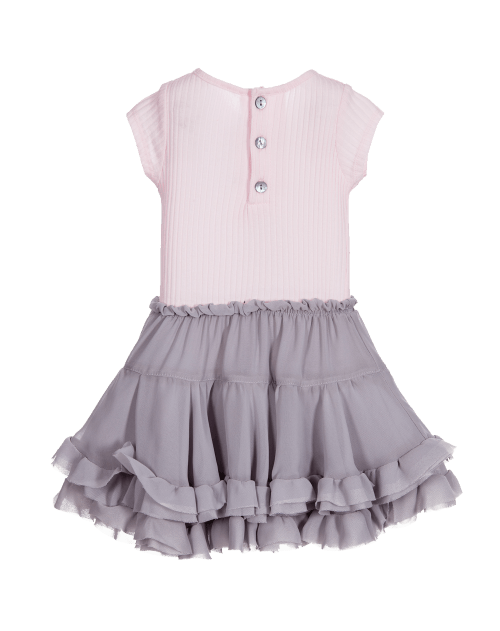 Lili Gaufrette Pale Pink &amp; Grey Cotton &amp; Chiffon Dress