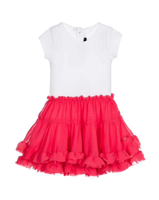 Lili Gaufrette Pale Pink & Grey Cotton & Chiffon Dress