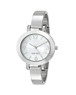 Nine West Women&#039;s NW-1631SVSB Silver-Tone Sunray Dial and Bangle Watch