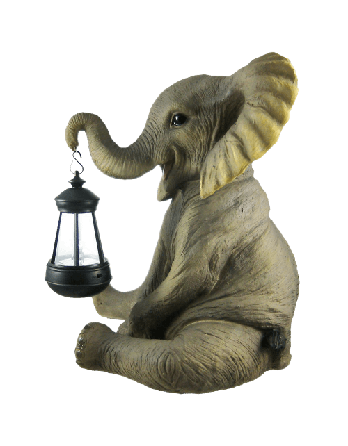 Cute African Elephant Porch - Garden Statue W- Lantern