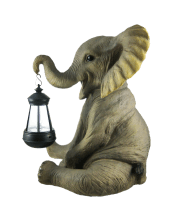Cute African Elephant Porch - Garden Statue W- Lantern