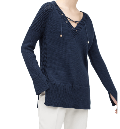 Lace-Up V-Neck Sweater